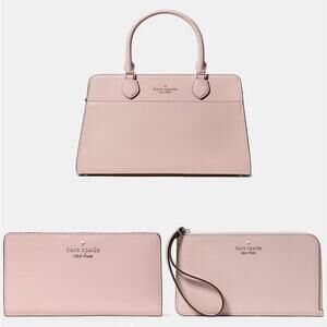 Kate Spade New York Patent Leather Medium Satchel Set Pink Wallet NEW